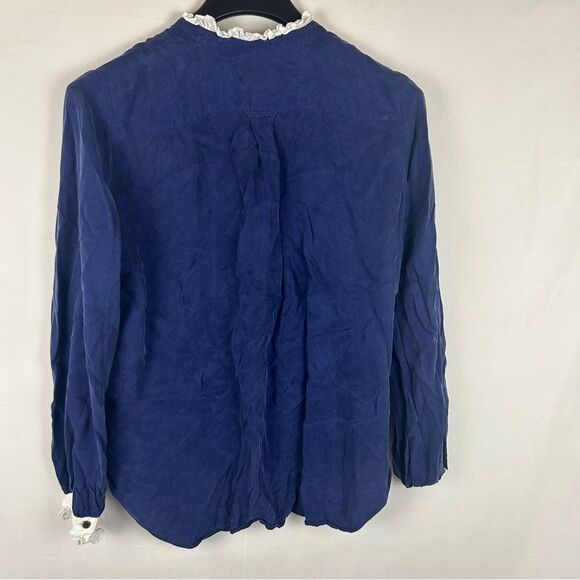J. Crew navy ruffle collar cuff button blouse top size M - Picture 9 of 9